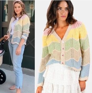 LoveShackFancy Wool Rainbow Knit Cardigan